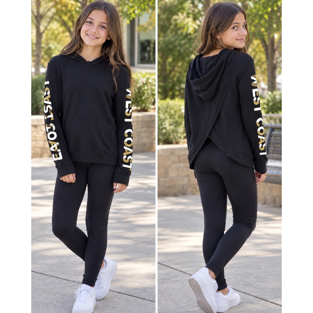 Art Class Kids XL 14/16 Black East West Coast Graphic Crossover Back Hoodie